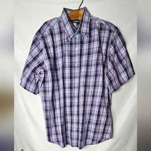 PETER MILLAR Men XL  Cotton Sport Shirt Button Front Blue Plaid Short Sleeves